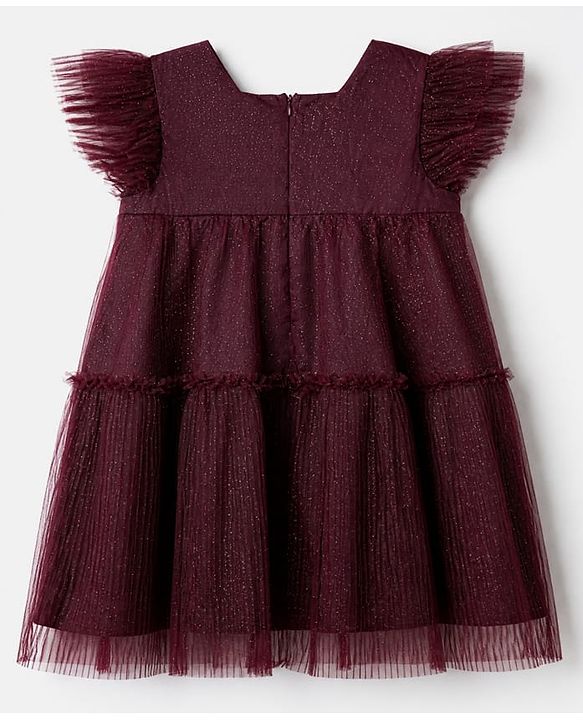 Pine Kids Mesh Woven Sleeveless Embellished Layered Party Dress - Wine