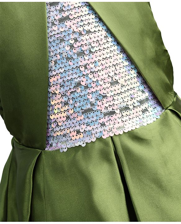 Pine Kids Satin Woven Sleeveless Party Dress With Sequin - Olive Green