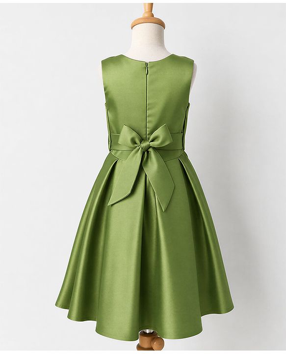 Pine Kids Satin Woven Sleeveless Party Dress With Sequin - Olive Green