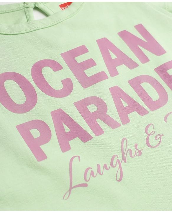 Babyhug 100% Cotton Knit Half Sleeves T-Shirt with Ocean Parade Text Print - Light Green