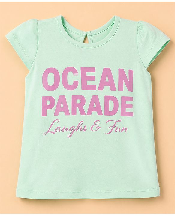 Babyhug 100% Cotton Knit Half Sleeves T-Shirt with Ocean Parade Text Print - Light Green