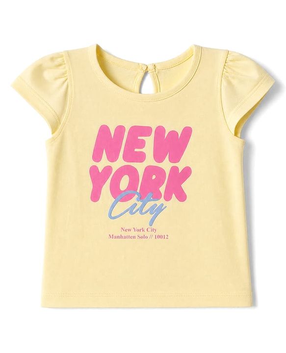 Babyhug 100% Cotton Knit T-Shirt with Half Sleeves and New York City Print - Yellow