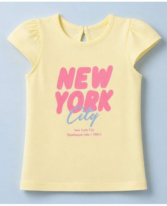Babyhug 100% Cotton Knit T-Shirt with Half Sleeves and New York City Print - Yellow