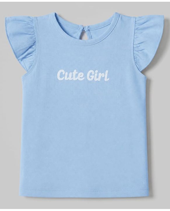 Babyhug 100% Cotton Knit T-Shirt with Half Frill Sleeves and Floral Graphic Print in Blue & White Pack of 3
