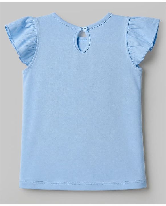 Babyhug 100% Cotton Knit T-Shirt with Half Frill Sleeves and Floral Graphic Print in Blue & White Pack of 3