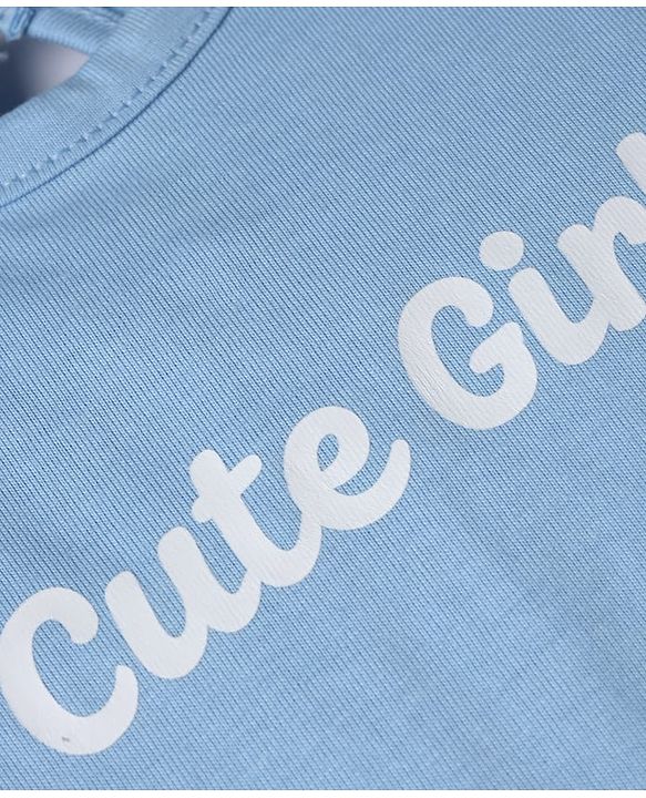 Babyhug 100% Cotton Knit T-Shirt with Half Frill Sleeves and Floral Graphic Print in Blue & White Pack of 3