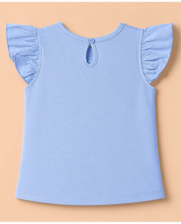 Babyhug 100% Cotton Knit T-Shirt with Half Frill Sleeves and Floral Graphic Print in Blue & White Pack of 3