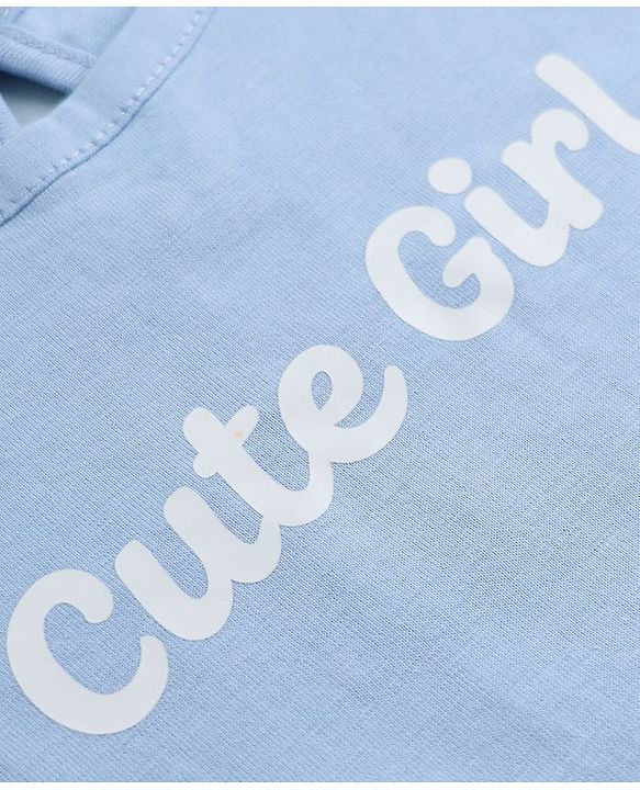 Babyhug 100% Cotton Knit T-Shirt with Half Frill Sleeves and Floral Graphic Print in Blue & White Pack of 3
