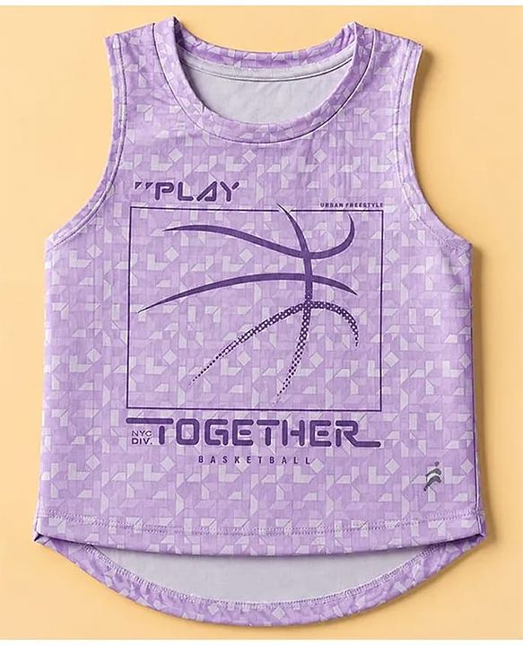 Pine Active Knit Printed Sleeveless T-Shirt With Text Print - Lavender