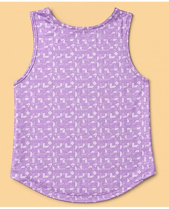 Pine Active Knit Printed Sleeveless T-Shirt With Text Print - Lavender