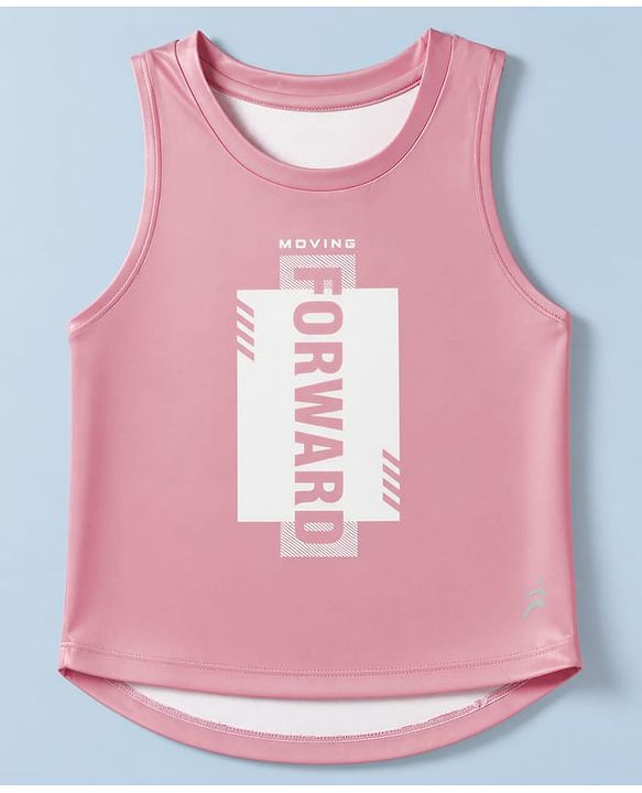 Pine Active Knit Sleeveless T-Shirt With Text Print - Pink