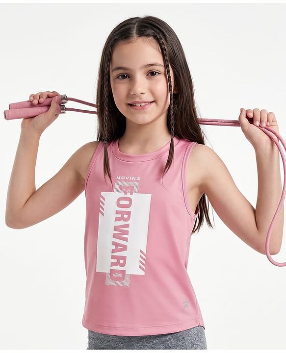 Pine Active Knit Sleeveless T-Shirt With Text Print - Pink