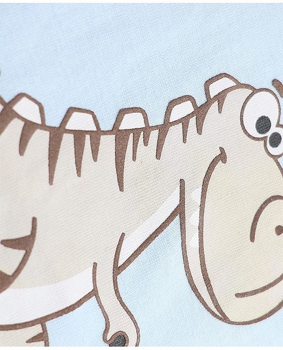 Babyhug 100% Cotton Knit Full Sleeves T-Shirt with Dinosaur Print - Light Blue