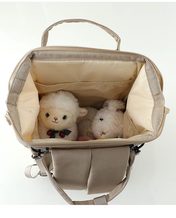 Babyhug Diaper Backpack | 3 Front Zipper Pockets| Spacious Main Compartment| Bottle Pocket| Wipes Dispenser| Stroller Hanging Straps| Back Zipper| Dual Top Handles| 26 x 18 x 39 cm| Unisex - Beige