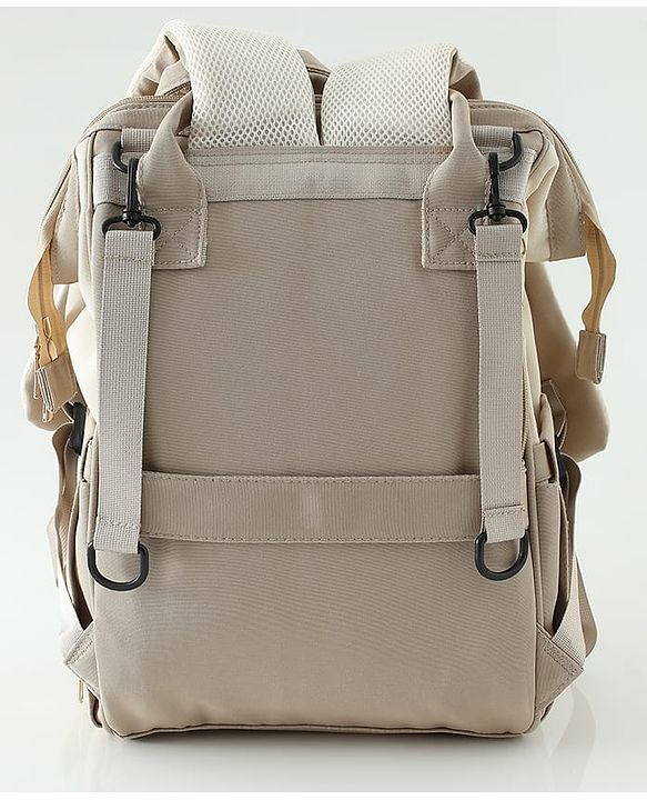 Babyhug Diaper Backpack | 3 Front Zipper Pockets| Spacious Main Compartment| Bottle Pocket| Wipes Dispenser| Stroller Hanging Straps| Back Zipper| Dual Top Handles| 26 x 18 x 39 cm| Unisex - Beige