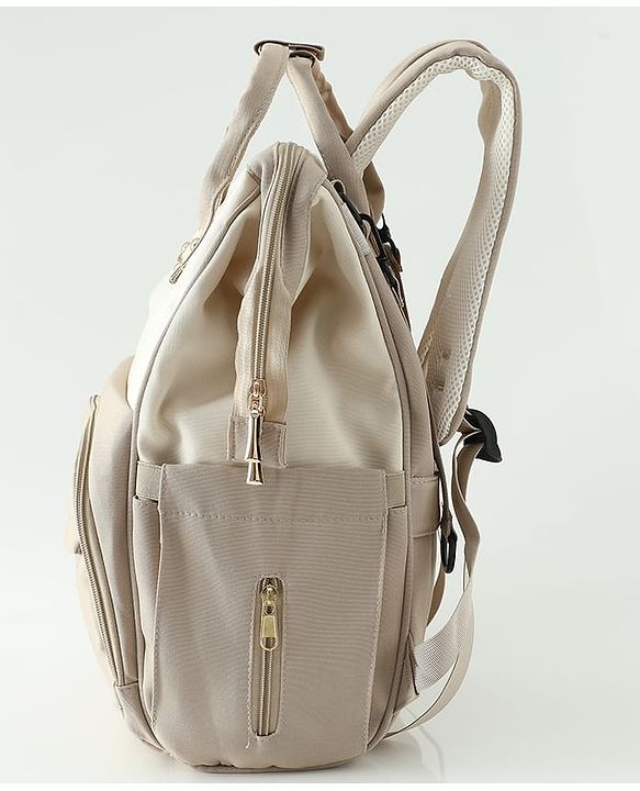 Babyhug Diaper Backpack | 3 Front Zipper Pockets| Spacious Main Compartment| Bottle Pocket| Wipes Dispenser| Stroller Hanging Straps| Back Zipper| Dual Top Handles| 26 x 18 x 39 cm| Unisex - Beige