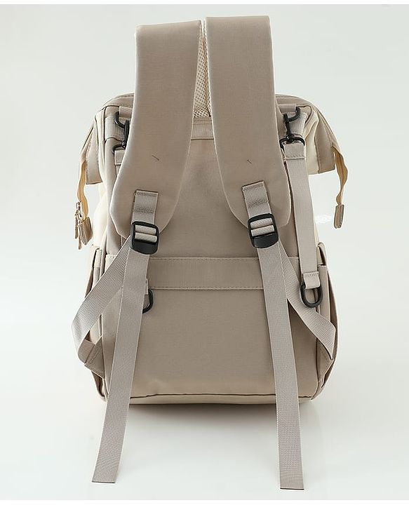 Babyhug Diaper Backpack | 3 Front Zipper Pockets| Spacious Main Compartment| Bottle Pocket| Wipes Dispenser| Stroller Hanging Straps| Back Zipper| Dual Top Handles| 26 x 18 x 39 cm| Unisex - Beige