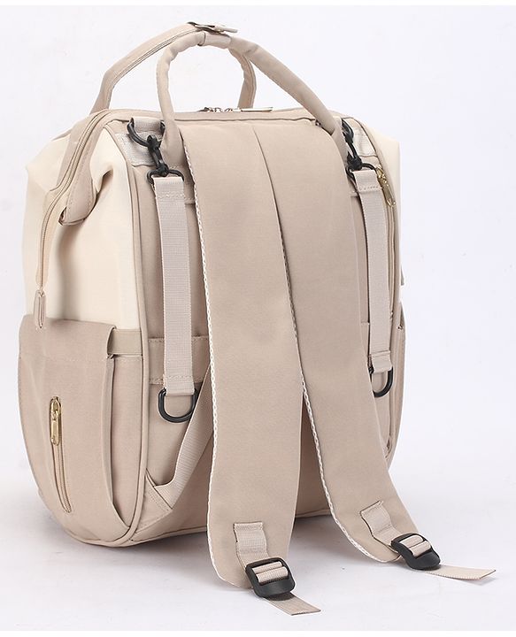 Babyhug Diaper Backpack | 3 Front Zipper Pockets| Spacious Main Compartment| Bottle Pocket| Wipes Dispenser| Stroller Hanging Straps| Back Zipper| Dual Top Handles| 26 x 18 x 39 cm| Unisex - Beige
