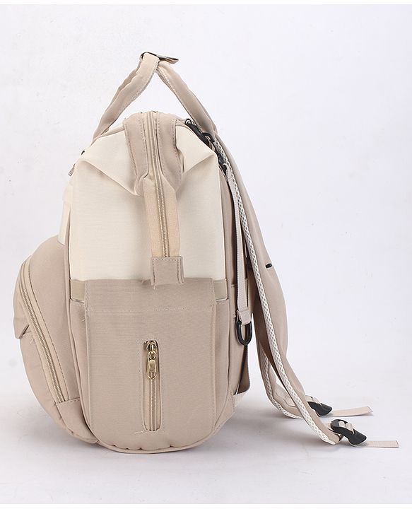 Babyhug Diaper Backpack | 3 Front Zipper Pockets| Spacious Main Compartment| Bottle Pocket| Wipes Dispenser| Stroller Hanging Straps| Back Zipper| Dual Top Handles| 26 x 18 x 39 cm| Unisex - Beige