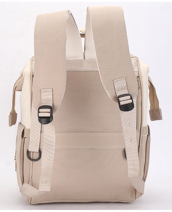 Babyhug Diaper Backpack | 3 Front Zipper Pockets| Spacious Main Compartment| Bottle Pocket| Wipes Dispenser| Stroller Hanging Straps| Back Zipper| Dual Top Handles| 26 x 18 x 39 cm| Unisex - Beige