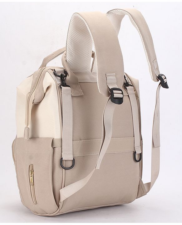 Babyhug Diaper Backpack | 3 Front Zipper Pockets| Spacious Main Compartment| Bottle Pocket| Wipes Dispenser| Stroller Hanging Straps| Back Zipper| Dual Top Handles| 26 x 18 x 39 cm| Unisex - Beige