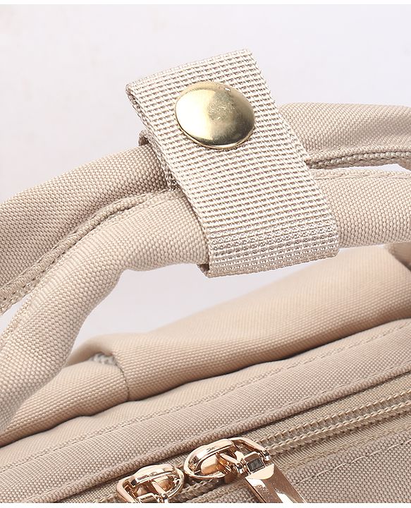 Babyhug Diaper Backpack | 3 Front Zipper Pockets| Spacious Main Compartment| Bottle Pocket| Wipes Dispenser| Stroller Hanging Straps| Back Zipper| Dual Top Handles| 26 x 18 x 39 cm| Unisex - Beige