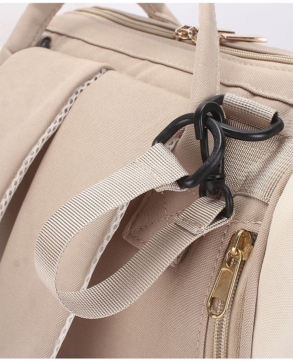 Babyhug Diaper Backpack | 3 Front Zipper Pockets| Spacious Main Compartment| Bottle Pocket| Wipes Dispenser| Stroller Hanging Straps| Back Zipper| Dual Top Handles| 26 x 18 x 39 cm| Unisex - Beige