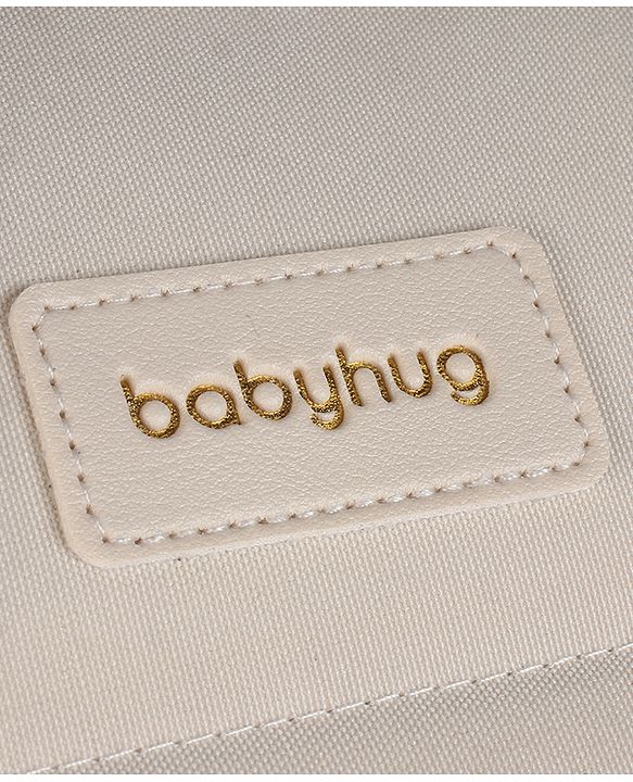 Babyhug Diaper Backpack | 3 Front Zipper Pockets| Spacious Main Compartment| Bottle Pocket| Wipes Dispenser| Stroller Hanging Straps| Back Zipper| Dual Top Handles| 26 x 18 x 39 cm| Unisex - Beige