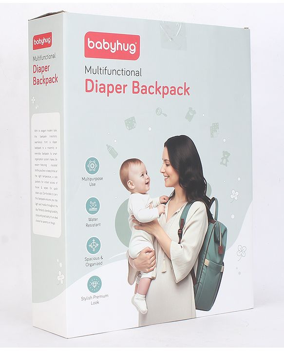 Babyhug Diaper Backpack | 3 Front Zipper Pockets| Spacious Main Compartment| Bottle Pocket| Wipes Dispenser| Stroller Hanging Straps| Back Zipper| Dual Top Handles| 26 x 18 x 39 cm| Unisex - Beige
