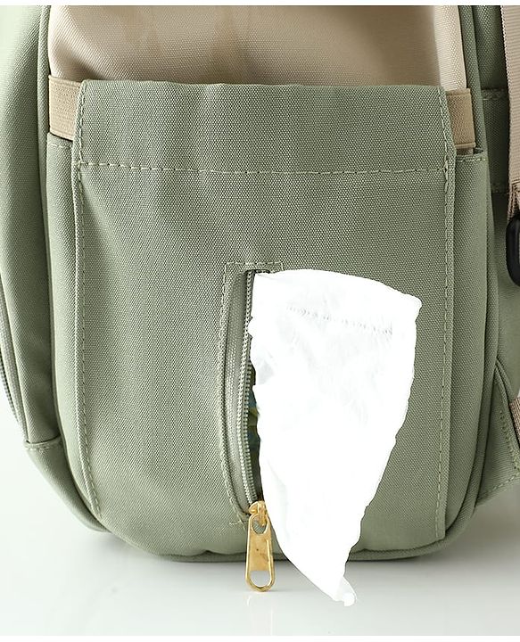 Babyhug Diaper Backpack | 3 Front Zipper Pockets| Spacious Main Compartment| Bottle Pocket| Wipes Dispenser| Stroller Hanging Straps| Back Zipper| Dual Top Handles| 26 x 18 x 39 cm| Unisex - Beige