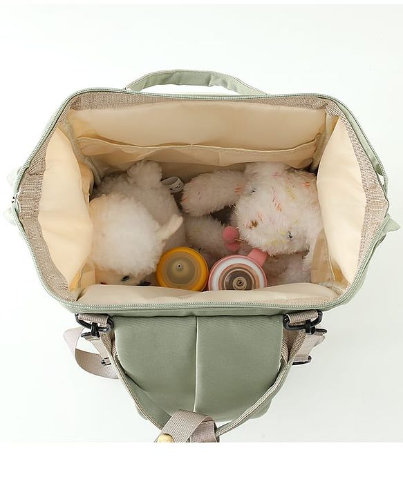 Babyhug Diaper Backpack | 3 Front Zipper Pockets| Spacious Main Compartment| Bottle Pocket| Wipes Dispenser| Stroller Hanging Straps| Back Zipper| Dual Top Handles| 26 x 18 x 39 cm| Unisex - Beige