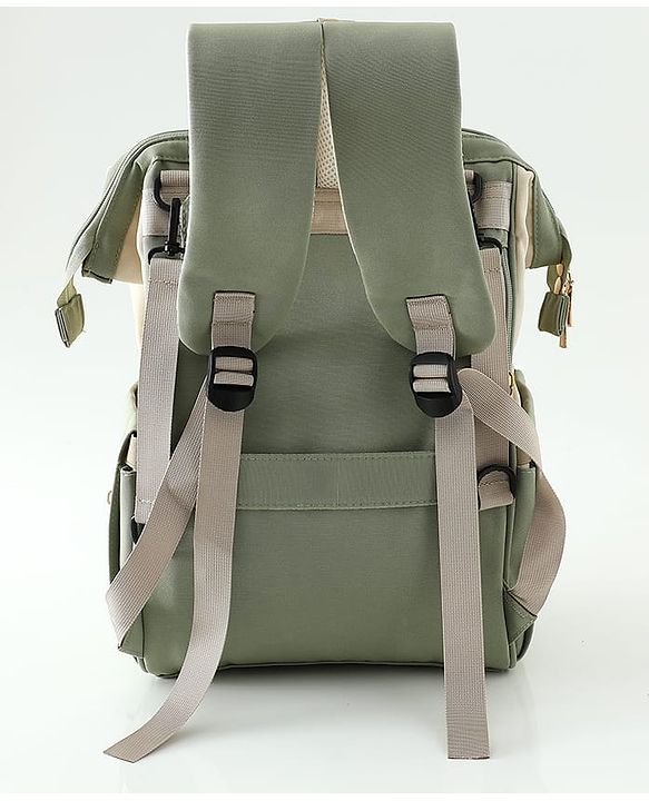 Babyhug Diaper Backpack | 3 Front Zipper Pockets| Spacious Main Compartment| Bottle Pocket| Wipes Dispenser| Stroller Hanging Straps| Back Zipper| Dual Top Handles| 26 x 18 x 39 cm| Unisex - Beige