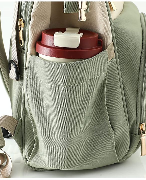 Babyhug Diaper Backpack | 3 Front Zipper Pockets| Spacious Main Compartment| Bottle Pocket| Wipes Dispenser| Stroller Hanging Straps| Back Zipper| Dual Top Handles| 26 x 18 x 39 cm| Unisex - Beige