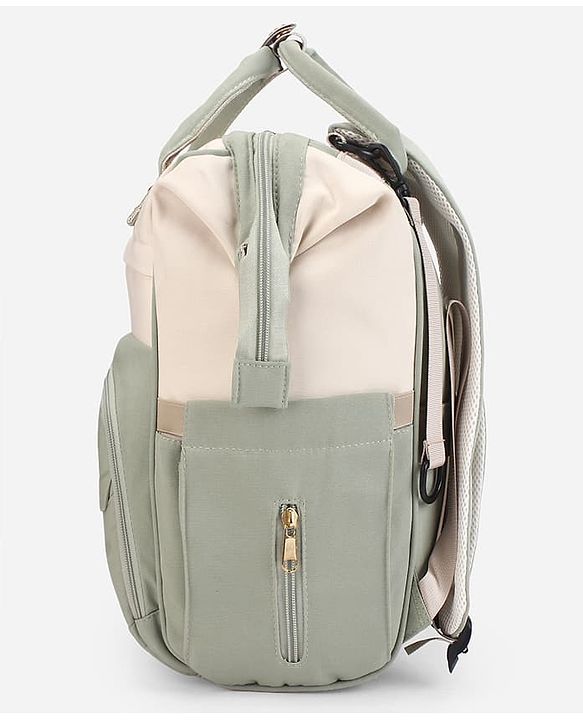 Babyhug Diaper Backpack | 3 Front Zipper Pockets| Spacious Main Compartment| Bottle Pocket| Wipes Dispenser| Stroller Hanging Straps| Back Zipper| Dual Top Handles| 26 x 18 x 39 cm| Unisex - Beige