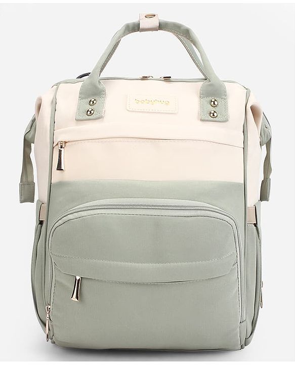 Babyhug Diaper Backpack | 3 Front Zipper Pockets| Spacious Main Compartment| Bottle Pocket| Wipes Dispenser| Stroller Hanging Straps| Back Zipper| Dual Top Handles| 26 x 18 x 39 cm| Unisex - Beige