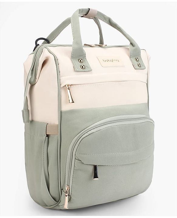 Babyhug Diaper Backpack | 3 Front Zipper Pockets| Spacious Main Compartment| Bottle Pocket| Wipes Dispenser| Stroller Hanging Straps| Back Zipper| Dual Top Handles| 26 x 18 x 39 cm| Unisex - Beige