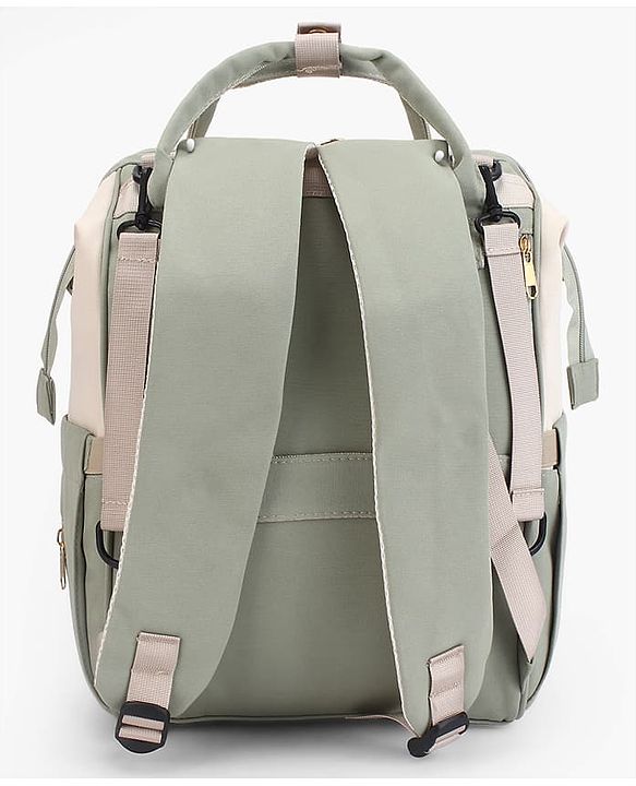 Babyhug Diaper Backpack | 3 Front Zipper Pockets| Spacious Main Compartment| Bottle Pocket| Wipes Dispenser| Stroller Hanging Straps| Back Zipper| Dual Top Handles| 26 x 18 x 39 cm| Unisex - Beige