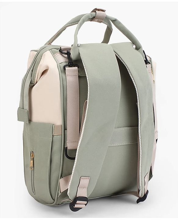 Babyhug Diaper Backpack | 3 Front Zipper Pockets| Spacious Main Compartment| Bottle Pocket| Wipes Dispenser| Stroller Hanging Straps| Back Zipper| Dual Top Handles| 26 x 18 x 39 cm| Unisex - Beige