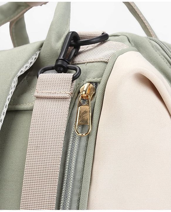 Babyhug Diaper Backpack | 3 Front Zipper Pockets| Spacious Main Compartment| Bottle Pocket| Wipes Dispenser| Stroller Hanging Straps| Back Zipper| Dual Top Handles| 26 x 18 x 39 cm| Unisex - Beige