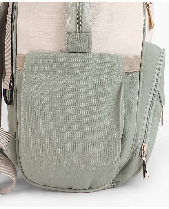 Babyhug Diaper Backpack | 3 Front Zipper Pockets| Spacious Main Compartment| Bottle Pocket| Wipes Dispenser| Stroller Hanging Straps| Back Zipper| Dual Top Handles| 26 x 18 x 39 cm| Unisex - Beige