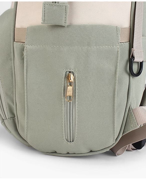 Babyhug Diaper Backpack | 3 Front Zipper Pockets| Spacious Main Compartment| Bottle Pocket| Wipes Dispenser| Stroller Hanging Straps| Back Zipper| Dual Top Handles| 26 x 18 x 39 cm| Unisex - Beige