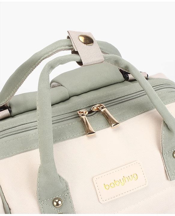 Babyhug Diaper Backpack | 3 Front Zipper Pockets| Spacious Main Compartment| Bottle Pocket| Wipes Dispenser| Stroller Hanging Straps| Back Zipper| Dual Top Handles| 26 x 18 x 39 cm| Unisex - Beige