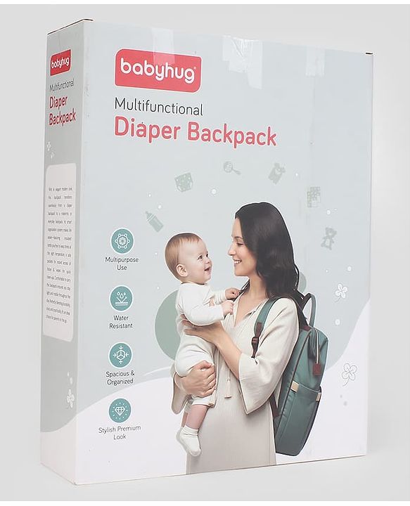 Babyhug Diaper Backpack | 3 Front Zipper Pockets| Spacious Main Compartment| Bottle Pocket| Wipes Dispenser| Stroller Hanging Straps| Back Zipper| Dual Top Handles| 26 x 18 x 39 cm| Unisex - Beige