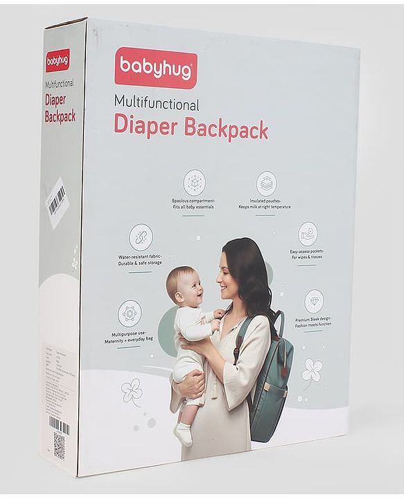 Babyhug Diaper Backpack | 3 Front Zipper Pockets| Spacious Main Compartment| Bottle Pocket| Wipes Dispenser| Stroller Hanging Straps| Back Zipper| Dual Top Handles| 26 x 18 x 39 cm| Unisex - Beige