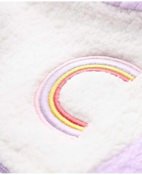 Babyhug Fur Woven Full Sleeves Winter Hooded Sweatshirt And Pant With Rainbow Embroidery - Lavender