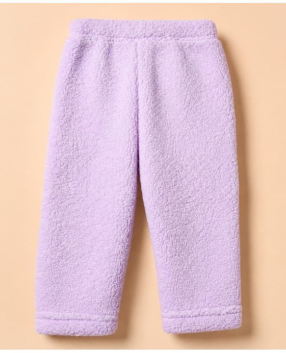 Babyhug Fur Woven Full Sleeves Winter Hooded Sweatshirt And Pant With Rainbow Embroidery - Lavender
