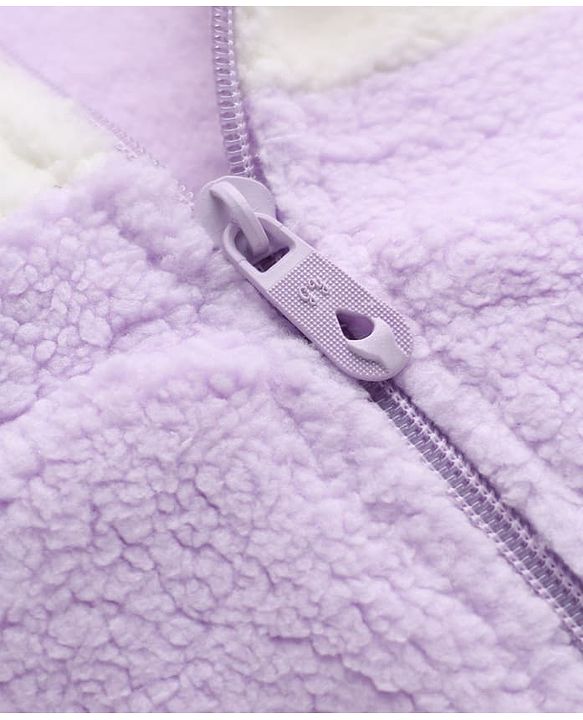 Babyhug Fur Woven Full Sleeves Winter Hooded Sweatshirt And Pant With Rainbow Embroidery - Lavender