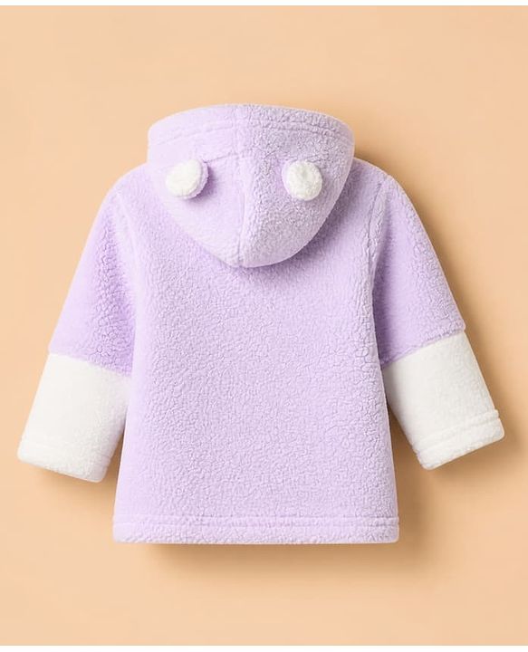 Babyhug Fur Woven Full Sleeves Winter Hooded Sweatshirt And Pant With Rainbow Embroidery - Lavender