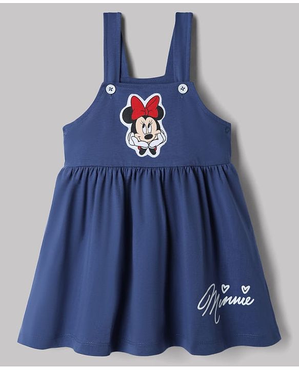 Babyhug Disney 100% Cotton Single Jersey Knit Frock and T-Shirt with Full Sleeves and Minnie Mouse Print in Navy Blue