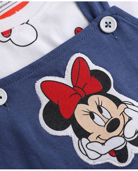 Babyhug Disney 100% Cotton Single Jersey Knit Frock and T-Shirt with Full Sleeves and Minnie Mouse Print in Navy Blue